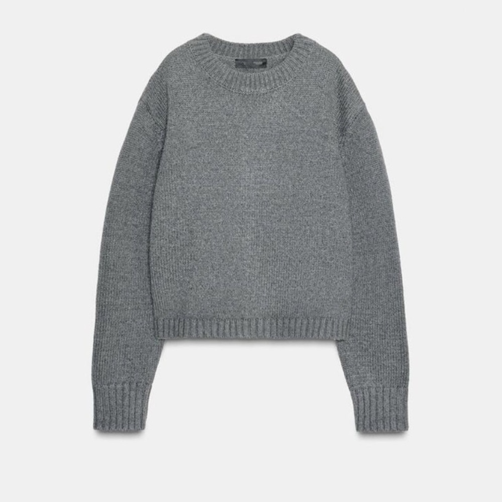 NWT Zara Women Gray Knit Sweater with Back Detail